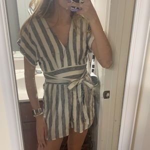 grey and white stripped romper